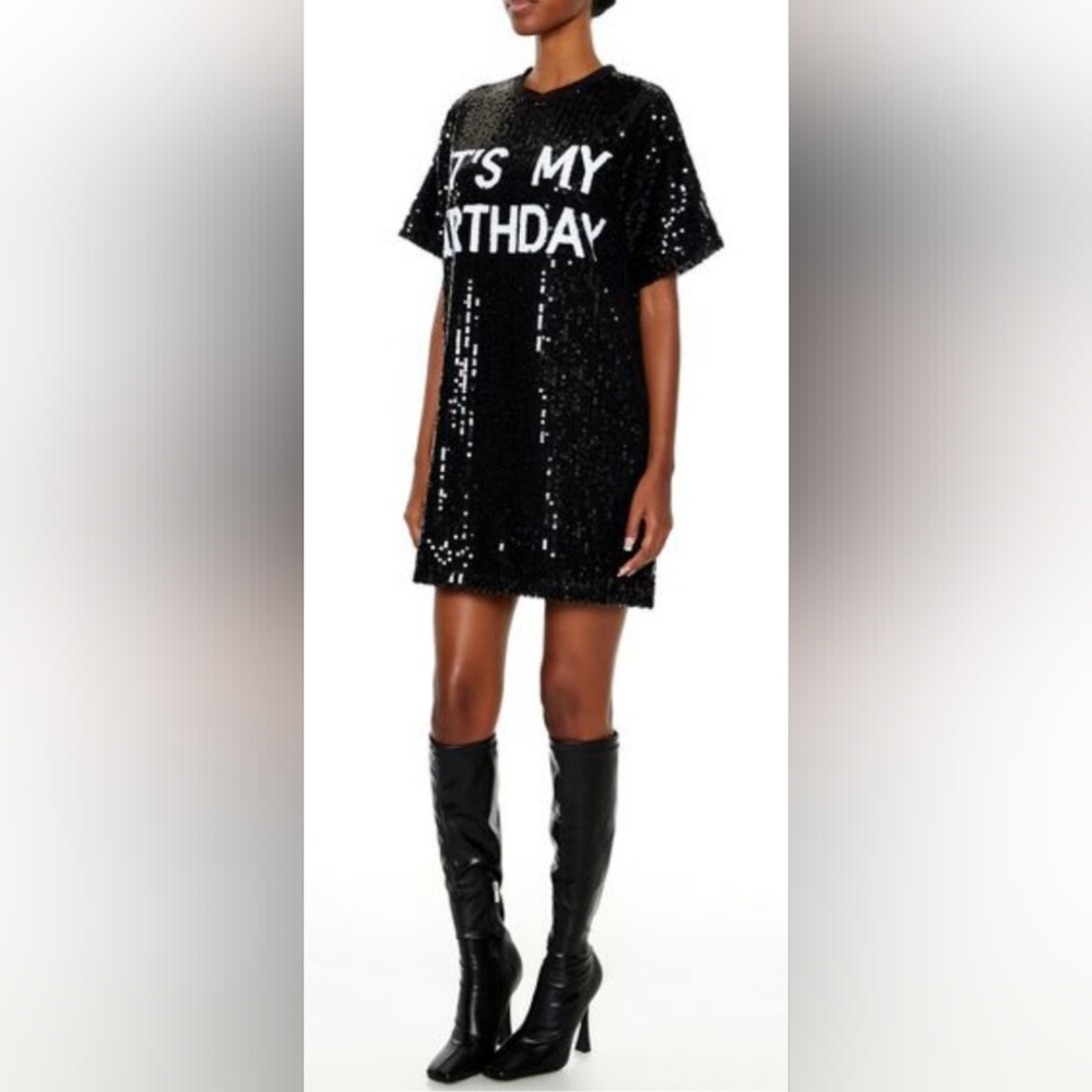 Sequin "It's My Birthday" T-Shirt Dress NWT (S & M Available) - Picture 2 of 4